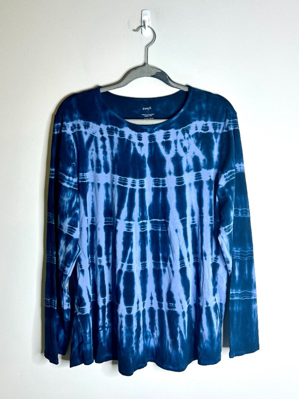J. Jill Pure Jill Long Sleeve Shirttail Tee Pima Cotton Blue Tie Dye Boho Hippie